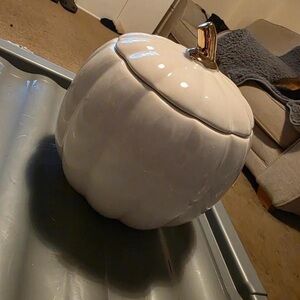 Elegant White Ceramic Pumpkin with Gold Accent